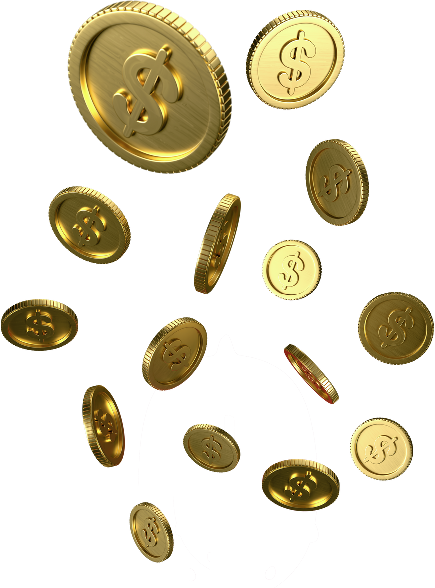 Gold Coins with Dollar Sign Falling. Money Saving, Profit, Investment Concept